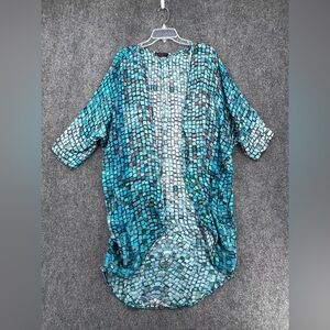 Namaskar Blue Green Mosaic Wearable Art Kimono Women’s Large Artsy Abstract